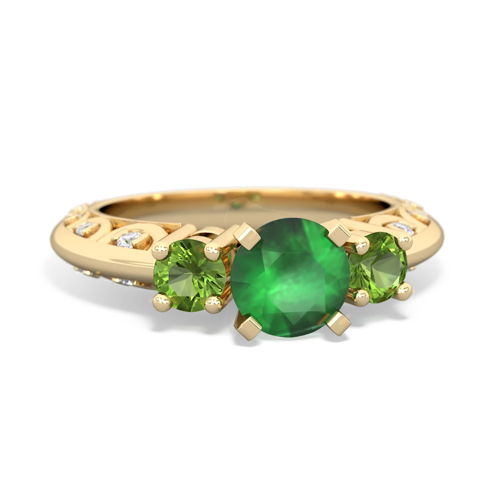 Emerald Art Deco Eternal Embrace Engagement 14K Yellow Gold ring C2003