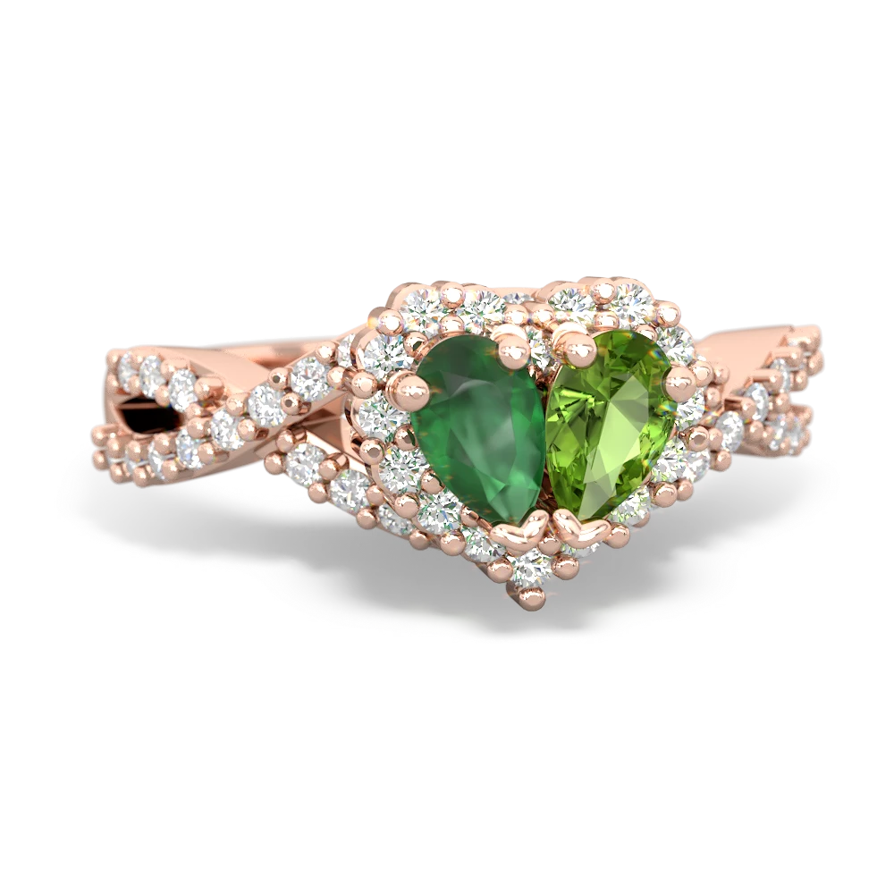 Emerald Diamond Twist 'One Heart' 14K Rose Gold ring R2640HRT