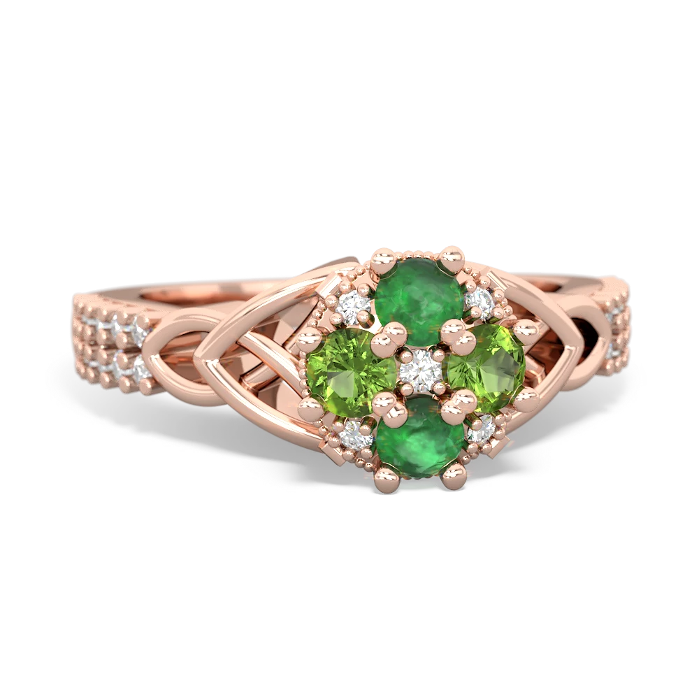 Emerald Celtic Knot Cluster Engagement 14K Rose Gold ring R26443RD