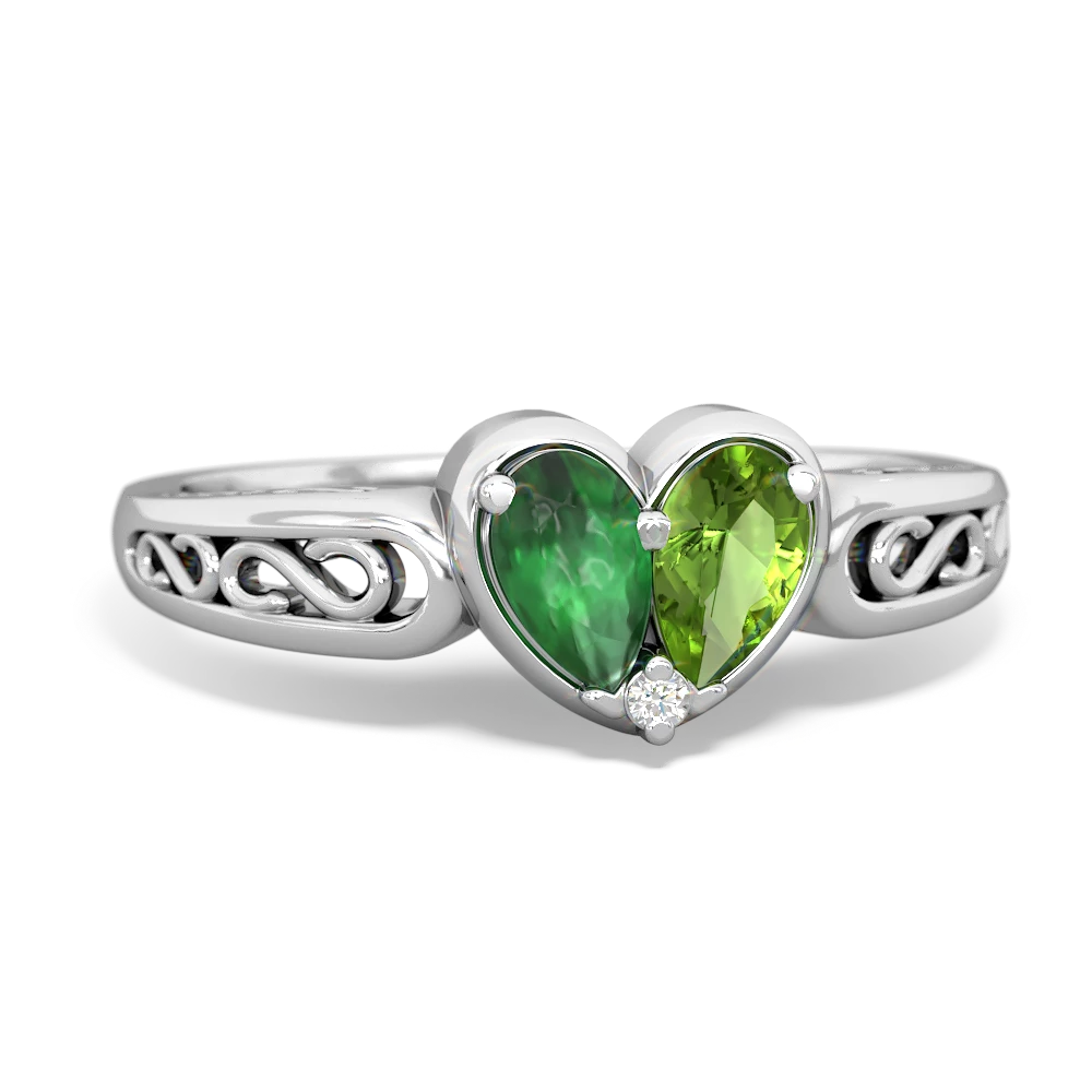 Emerald Filligree 'One Heart' 14K White Gold ring R5070