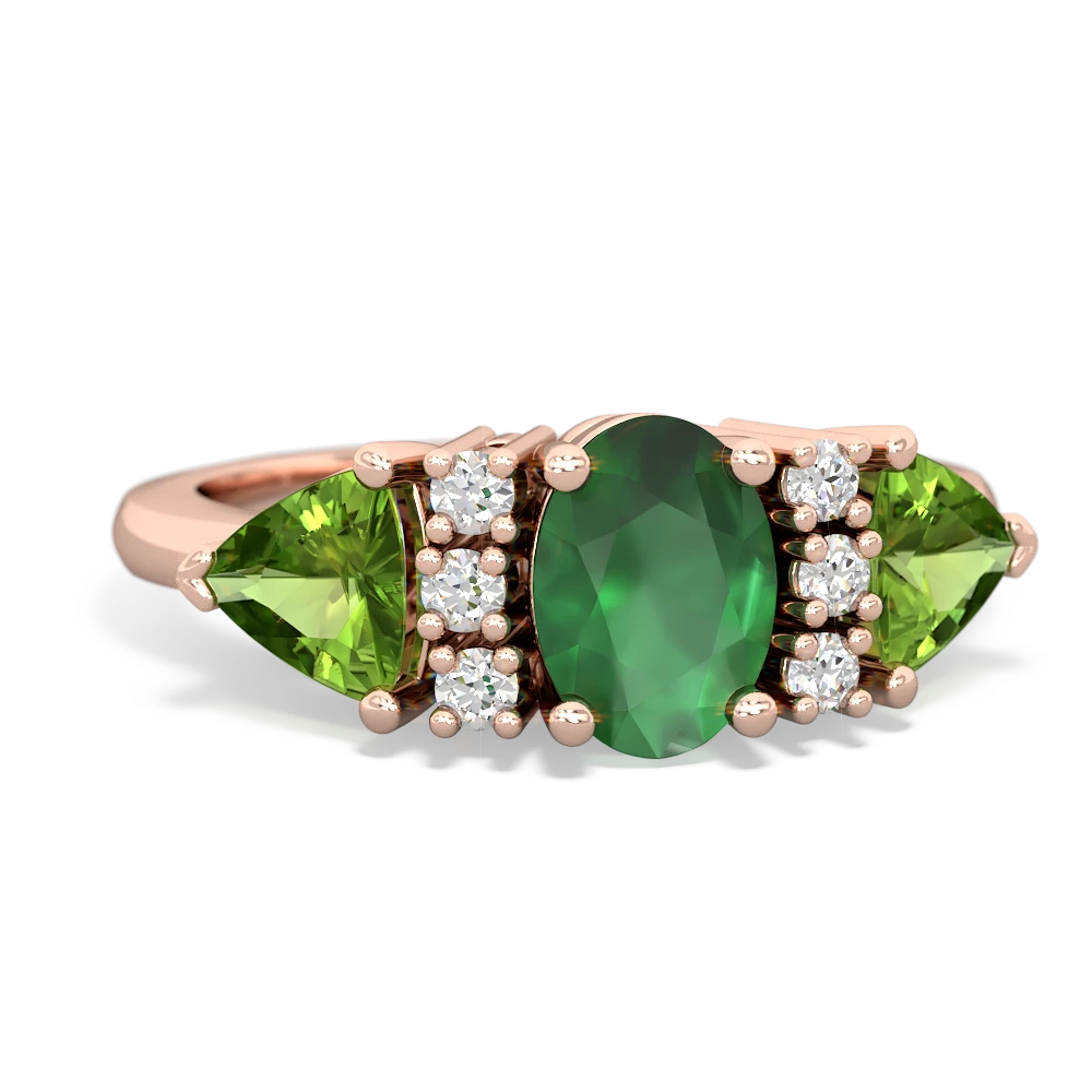 Emerald Antique Style Three Stone 14K Rose Gold ring R2186