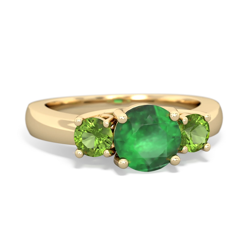 Emerald Three Stone Round Trellis 14K Yellow Gold ring R4018