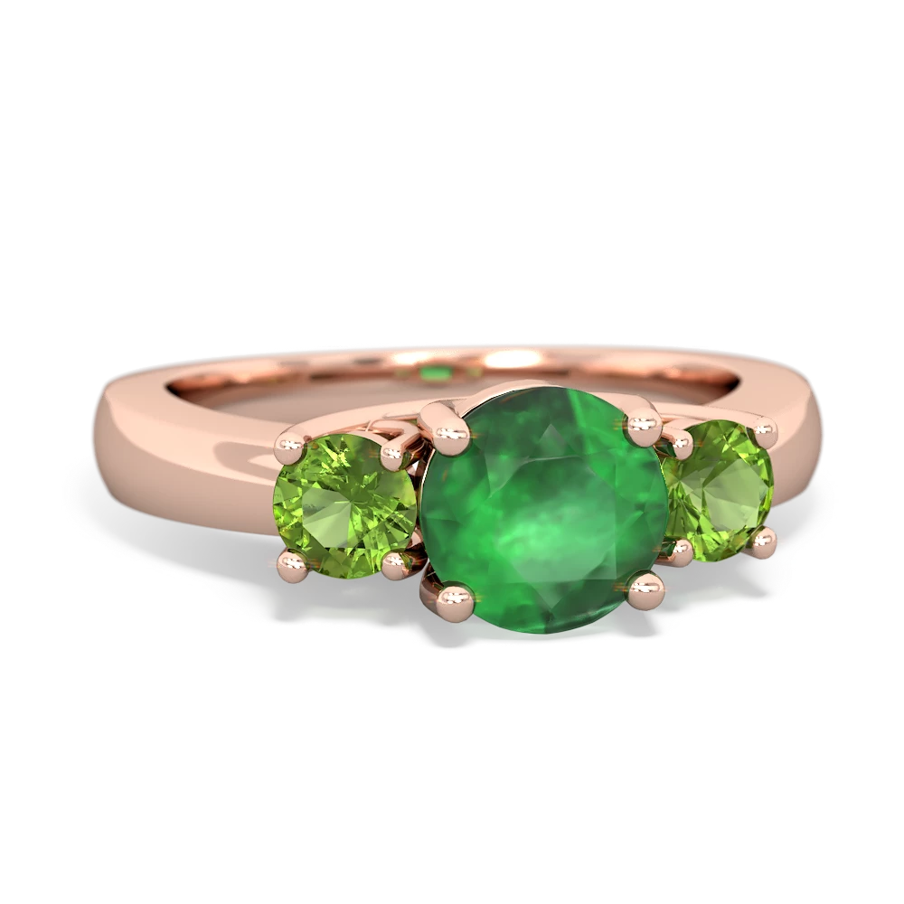 Emerald Three Stone Round Trellis 14K Rose Gold ring R4018