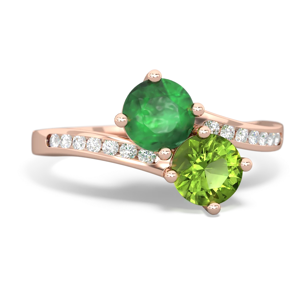 Emerald Channel Set Two Stone 14K Rose Gold ring R5303