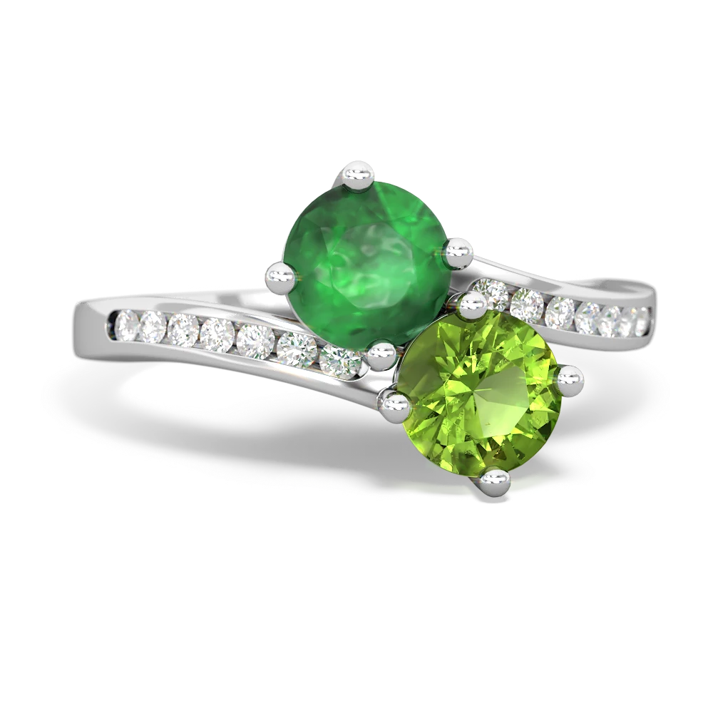 Emerald Channel Set Two Stone 14K White Gold ring R5303