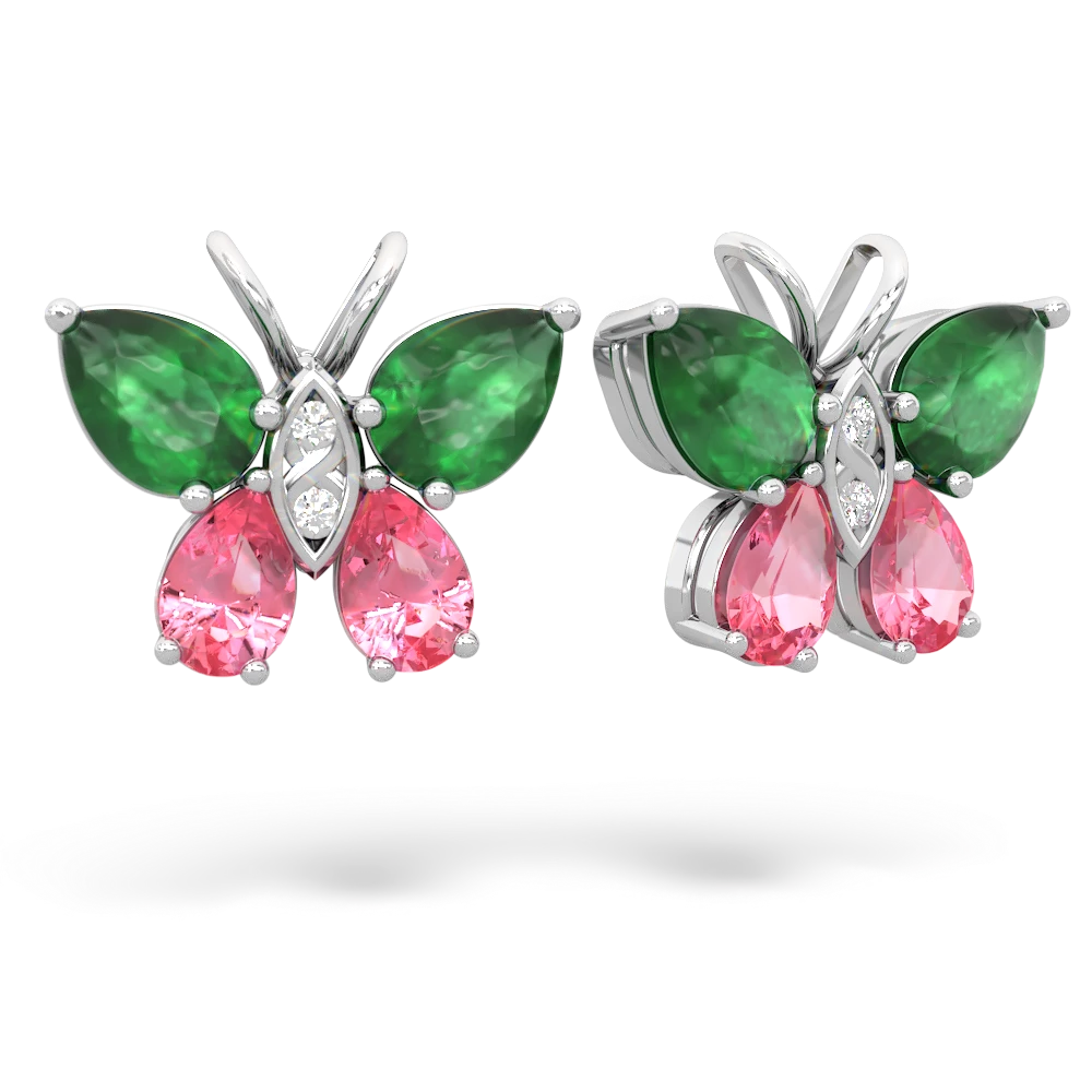 Emerald Butterfly 14K White Gold earrings E2215