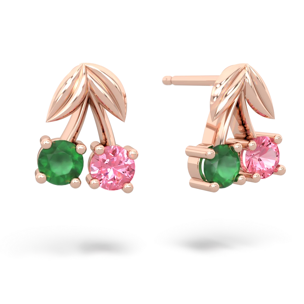 Emerald Sweet Cherries 14K Rose Gold earrings E7001