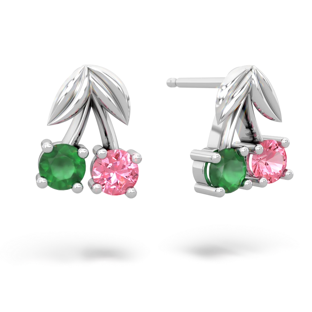 Emerald Sweet Cherries 14K White Gold earrings E7001