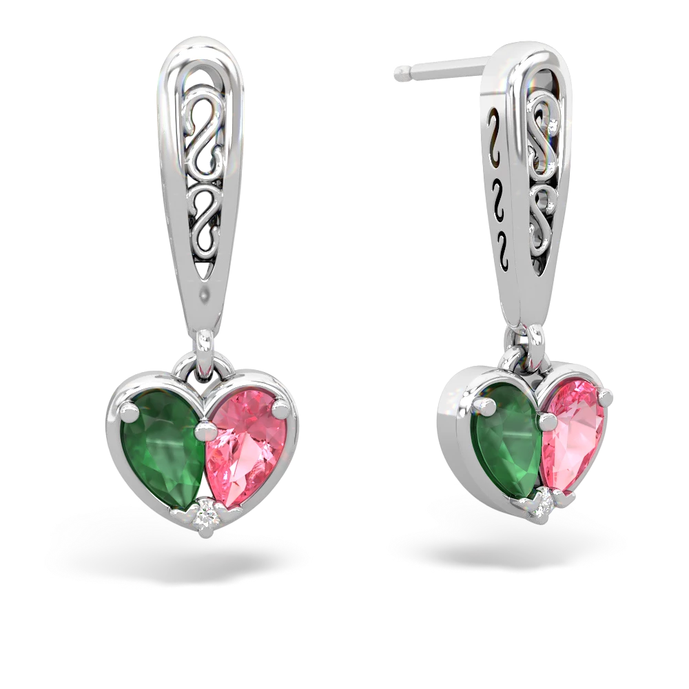 Emerald Filligree Heart 14K White Gold earrings E5070