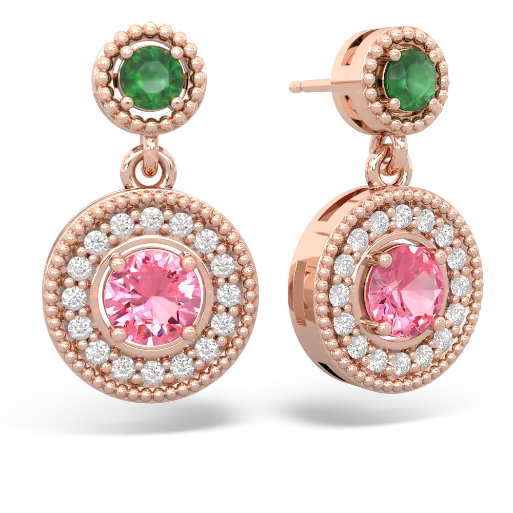 Emerald Halo Dangle 14K Rose Gold earrings E5319