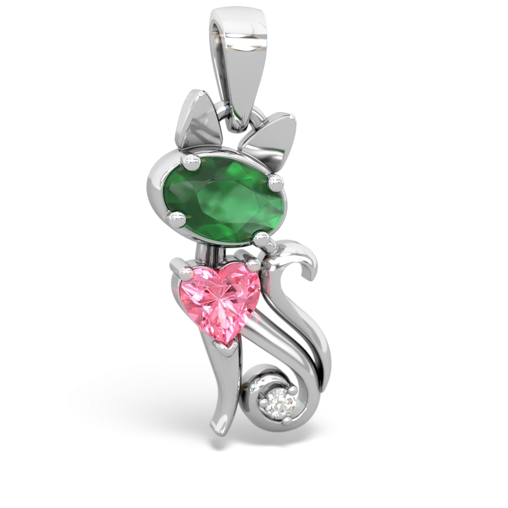 Emerald Kitten 14K White Gold pendant P5780