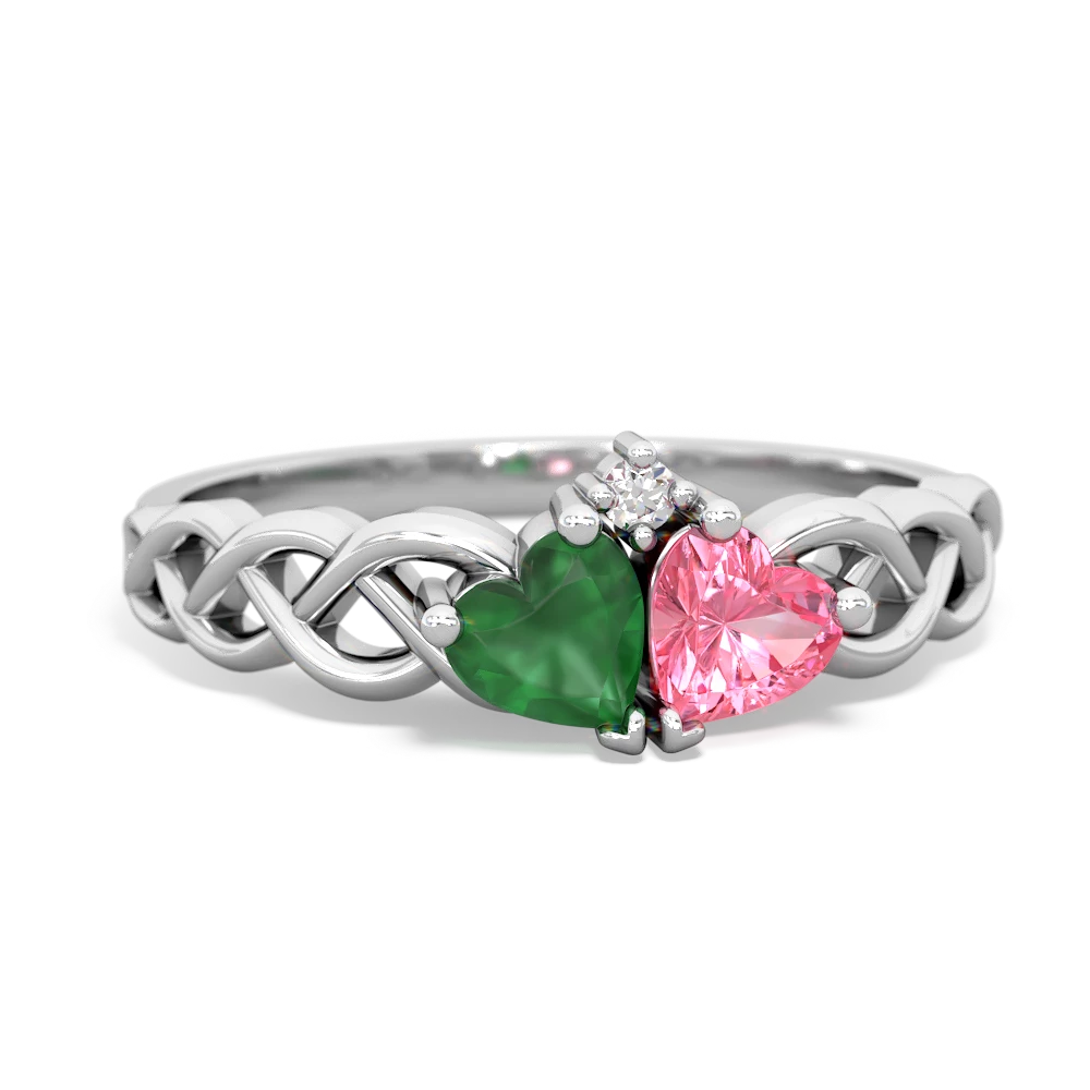 Emerald Heart To Heart Braid 14K White Gold ring R5870