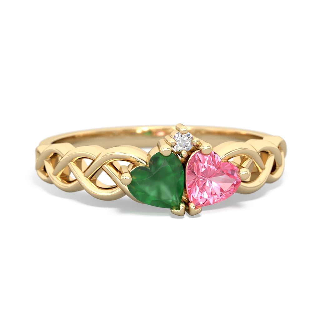 Emerald Heart To Heart Braid 14K Yellow Gold ring R5870