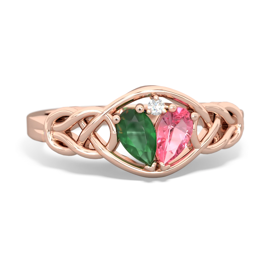 Emerald Celtic Love Knot 14K Rose Gold ring R5420