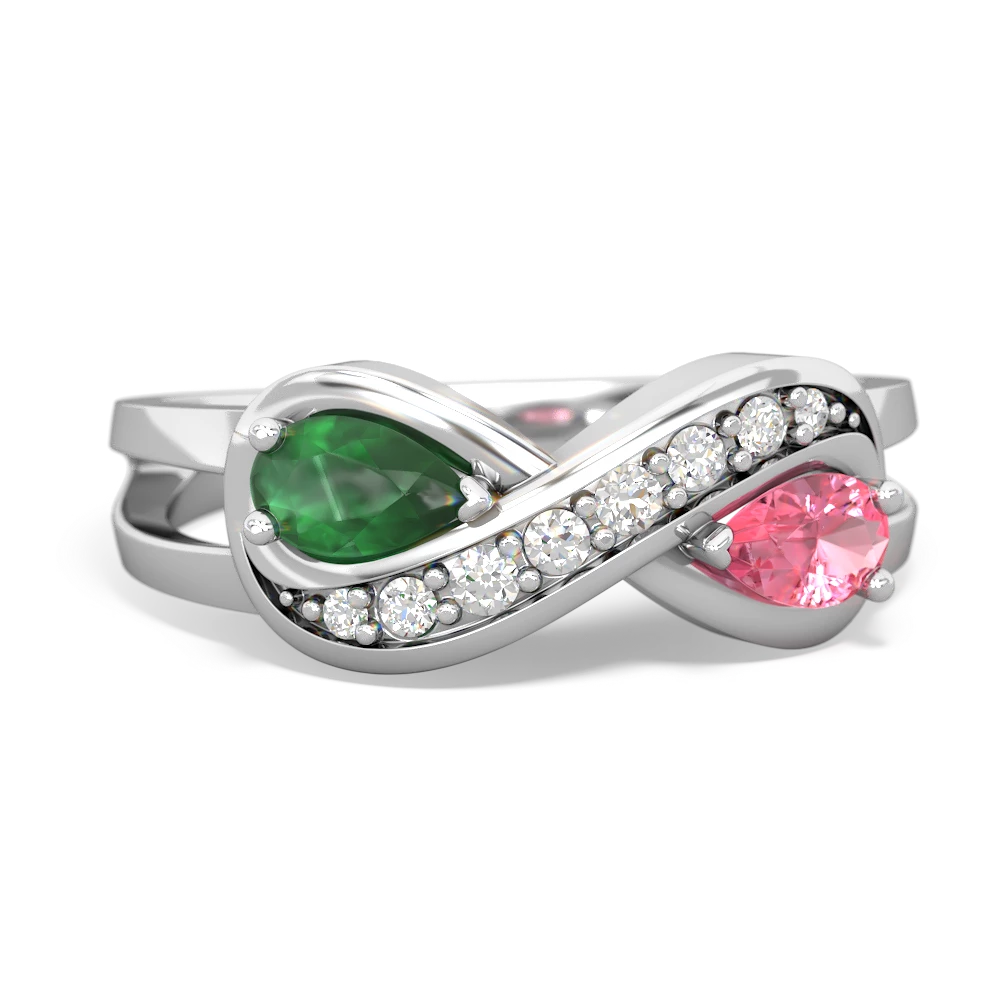 Emerald Diamond Infinity 14K White Gold ring R5390