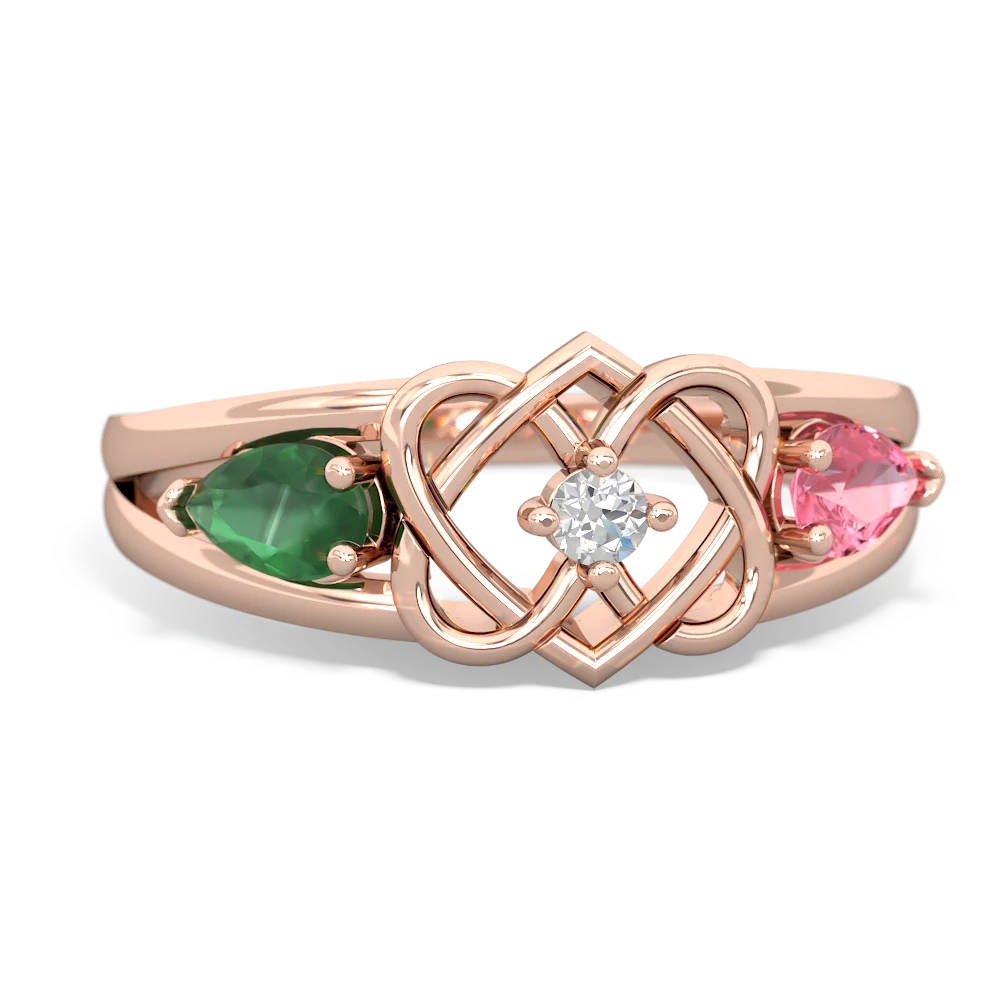 Emerald Hearts Intertwined 14K Rose Gold ring R5880