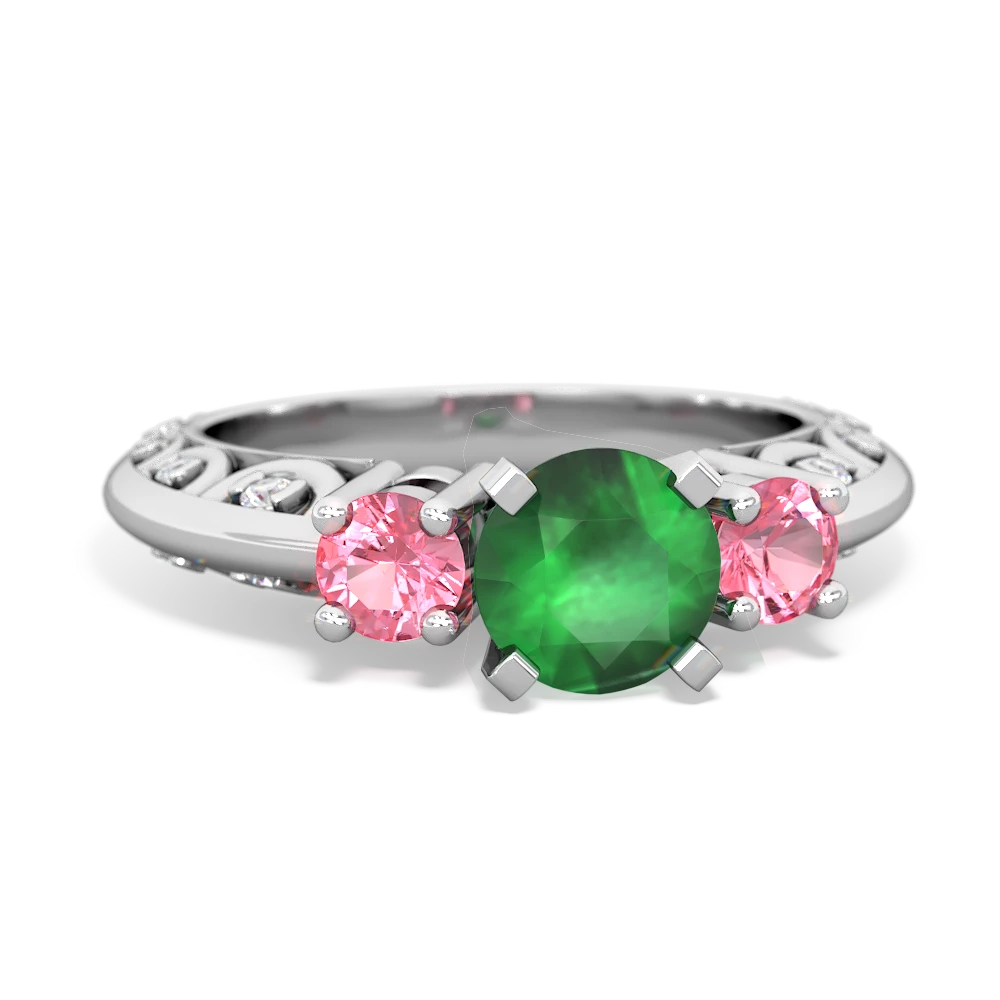 Emerald Art Deco Eternal Embrace Engagement 14K White Gold ring C2003