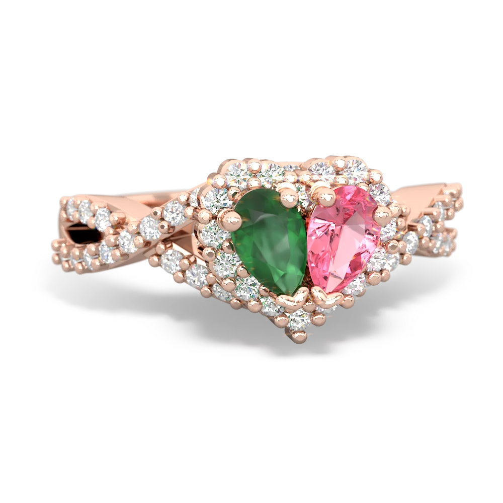 Emerald Diamond Twist 'One Heart' 14K Rose Gold ring R2640HRT