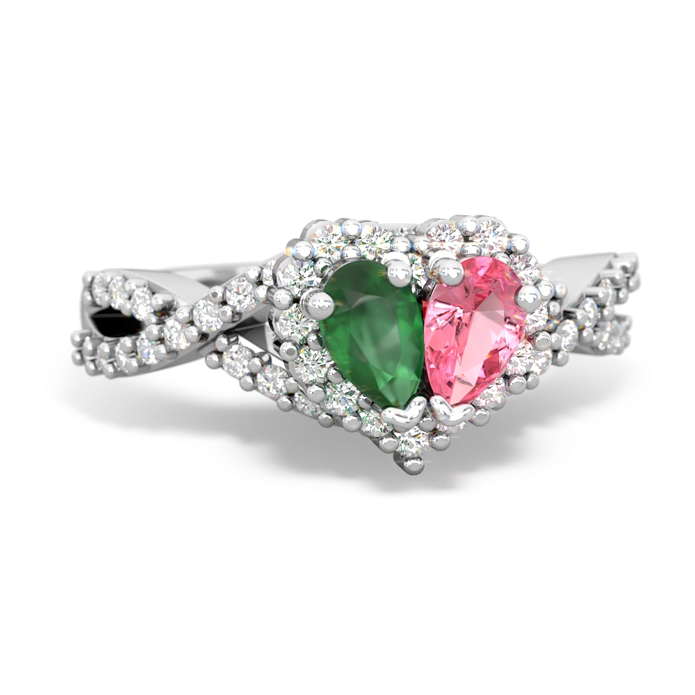 Emerald Diamond Twist 'One Heart' 14K White Gold ring R2640HRT