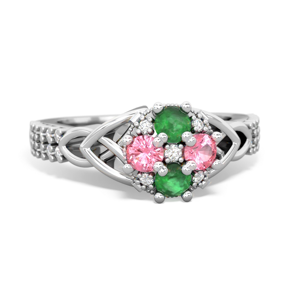 Emerald Celtic Knot Cluster Engagement 14K White Gold ring R26443RD