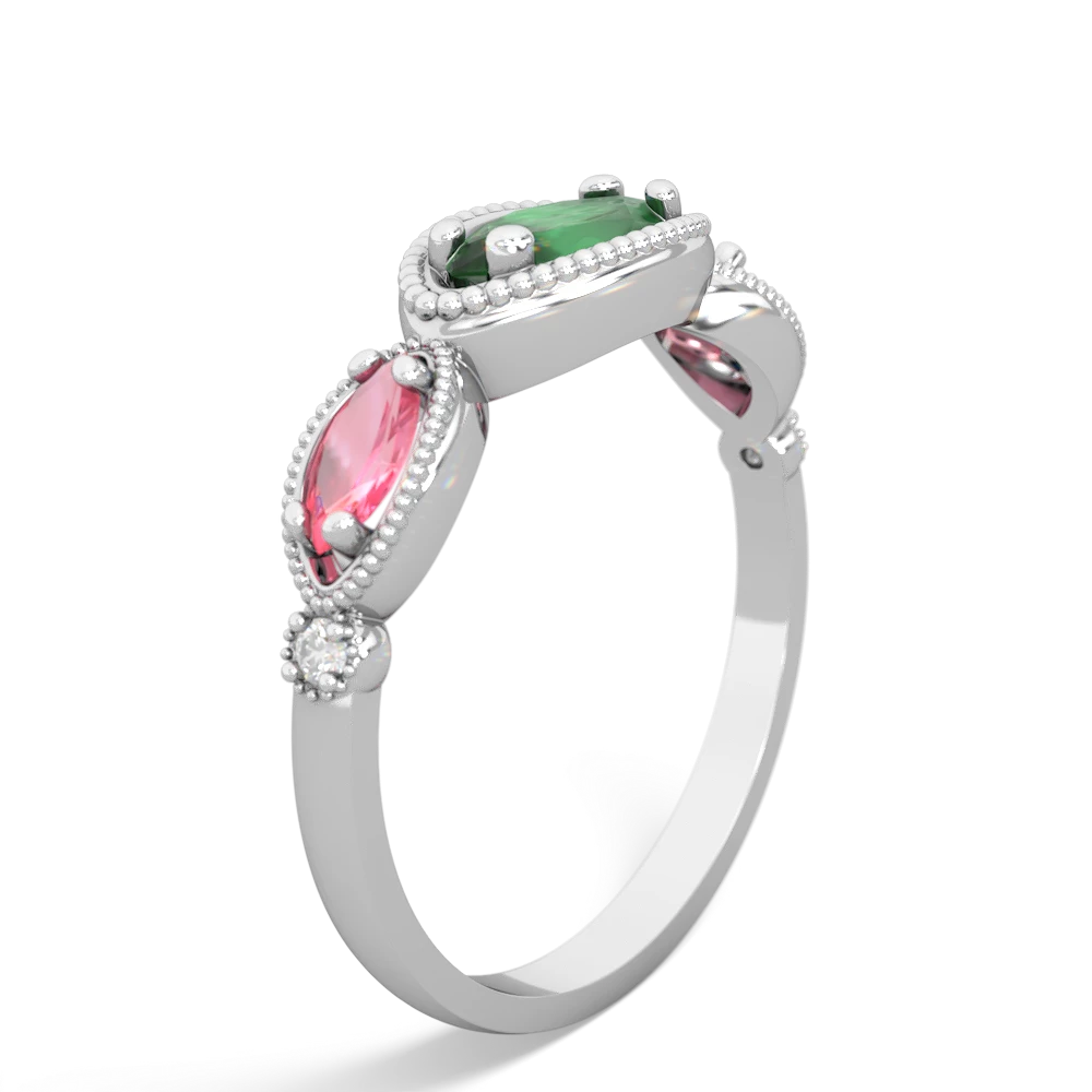 Emerald Milgrain Marquise 14K White Gold ring R5700