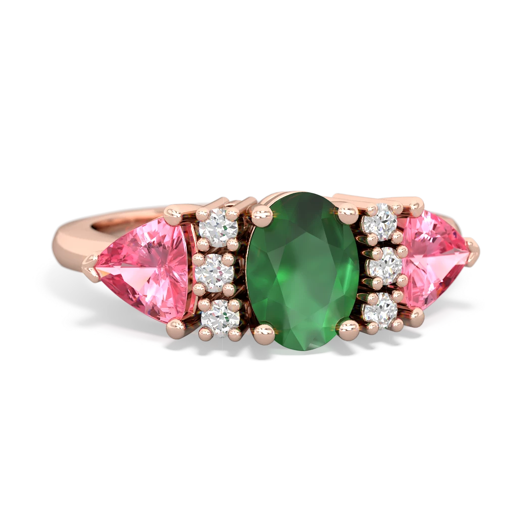 Emerald Antique Style Three Stone 14K Rose Gold ring R2186