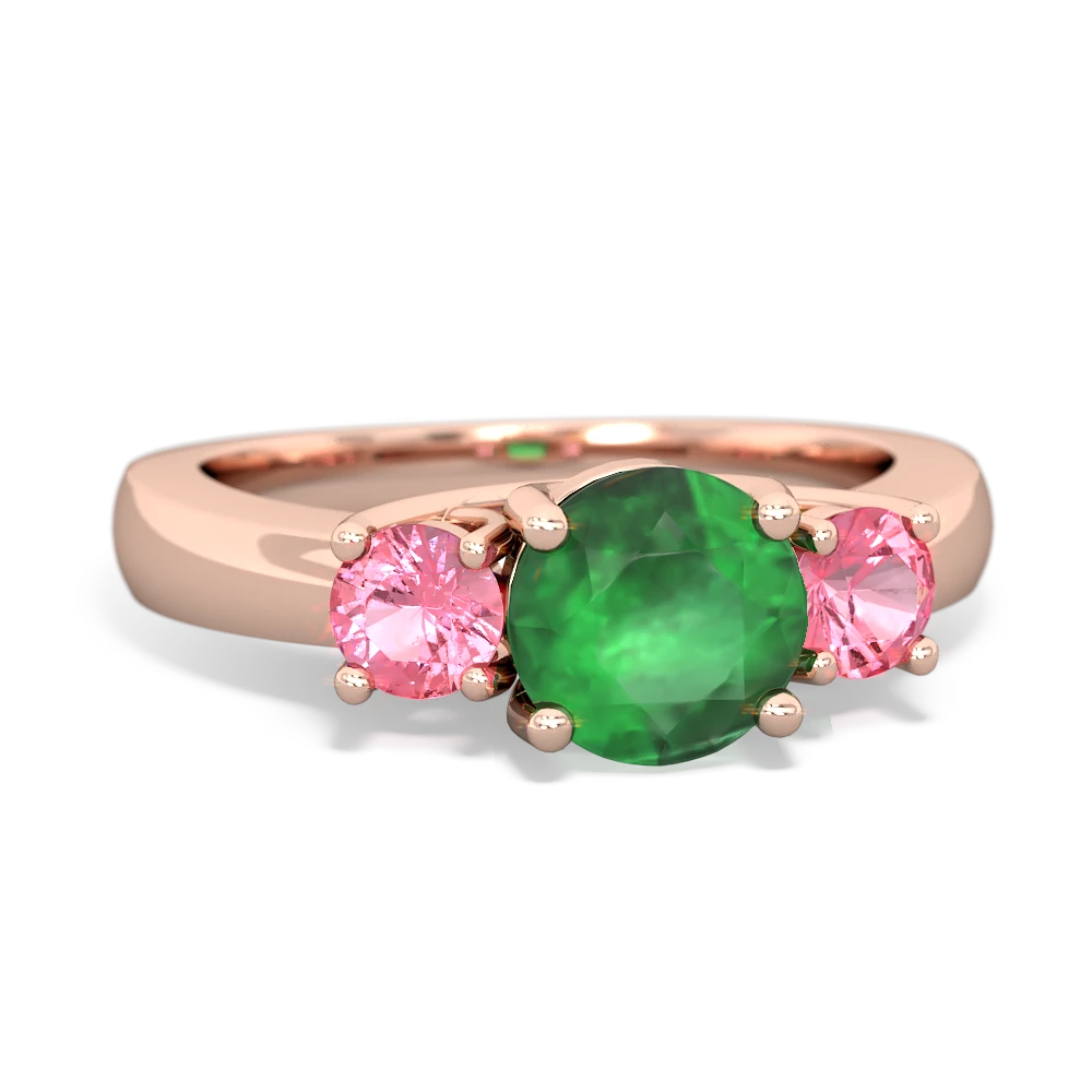 Emerald Three Stone Round Trellis 14K Rose Gold ring R4018