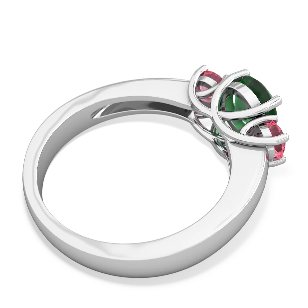 Emerald Three Stone Round Trellis 14K White Gold ring R4018