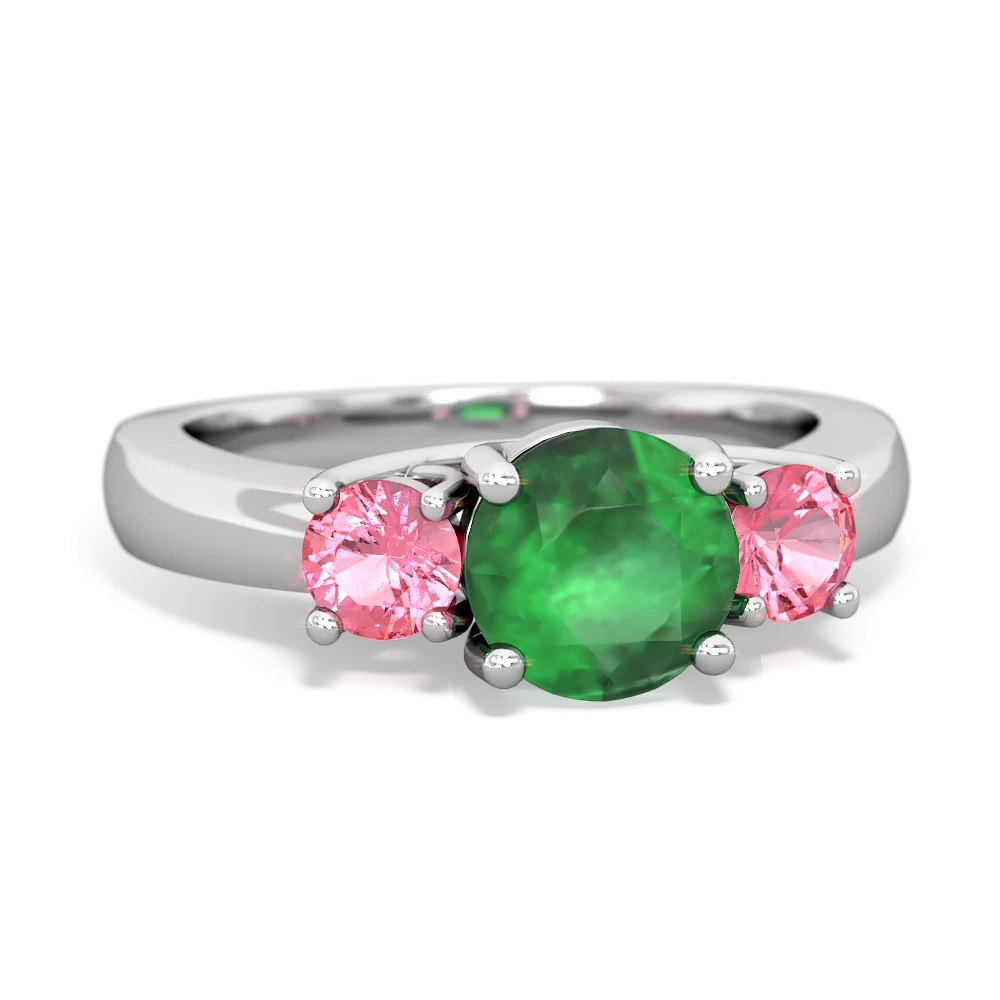 Emerald Three Stone Round Trellis 14K White Gold ring R4018