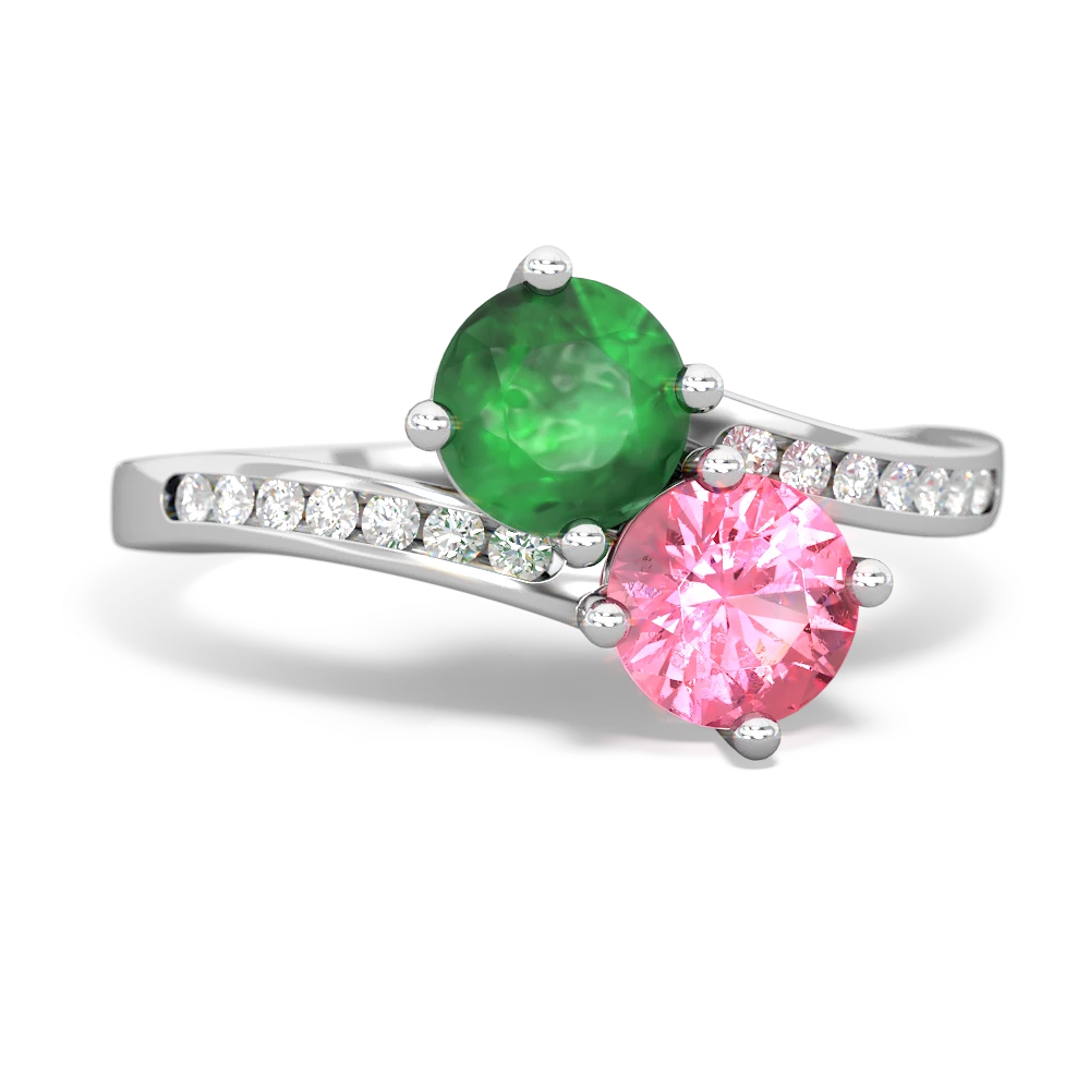 Emerald Channel Set Two Stone 14K White Gold ring R5303