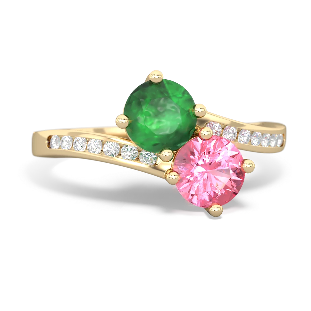 Emerald Channel Set Two Stone 14K Yellow Gold ring R5303