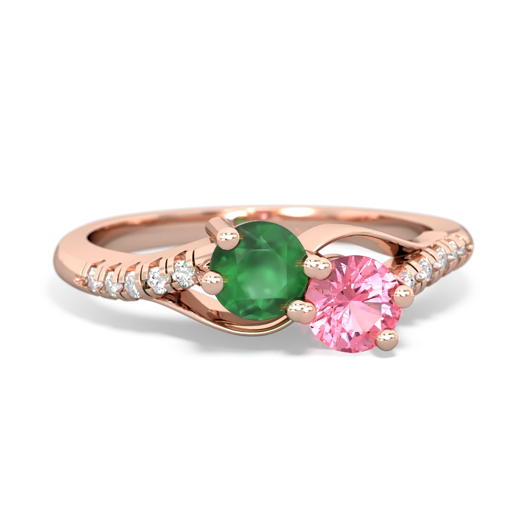 Emerald Infinity Pave Two Stone 14K Rose Gold ring R5285