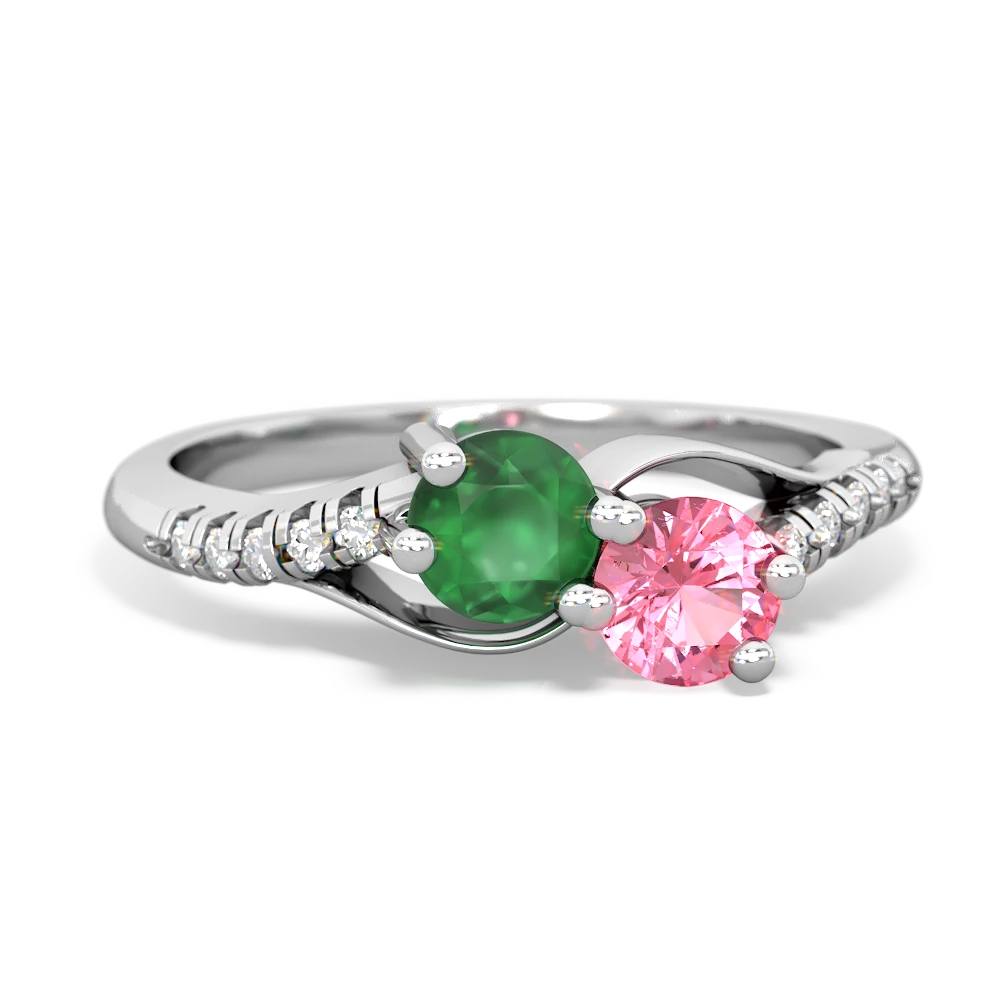 Emerald Infinity Pave Two Stone 14K White Gold ring R5285