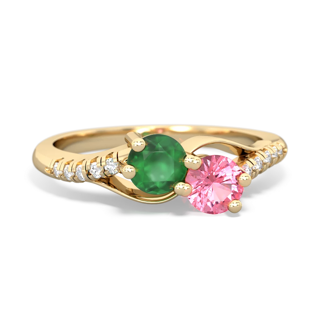 Emerald Infinity Pave Two Stone 14K Yellow Gold ring R5285