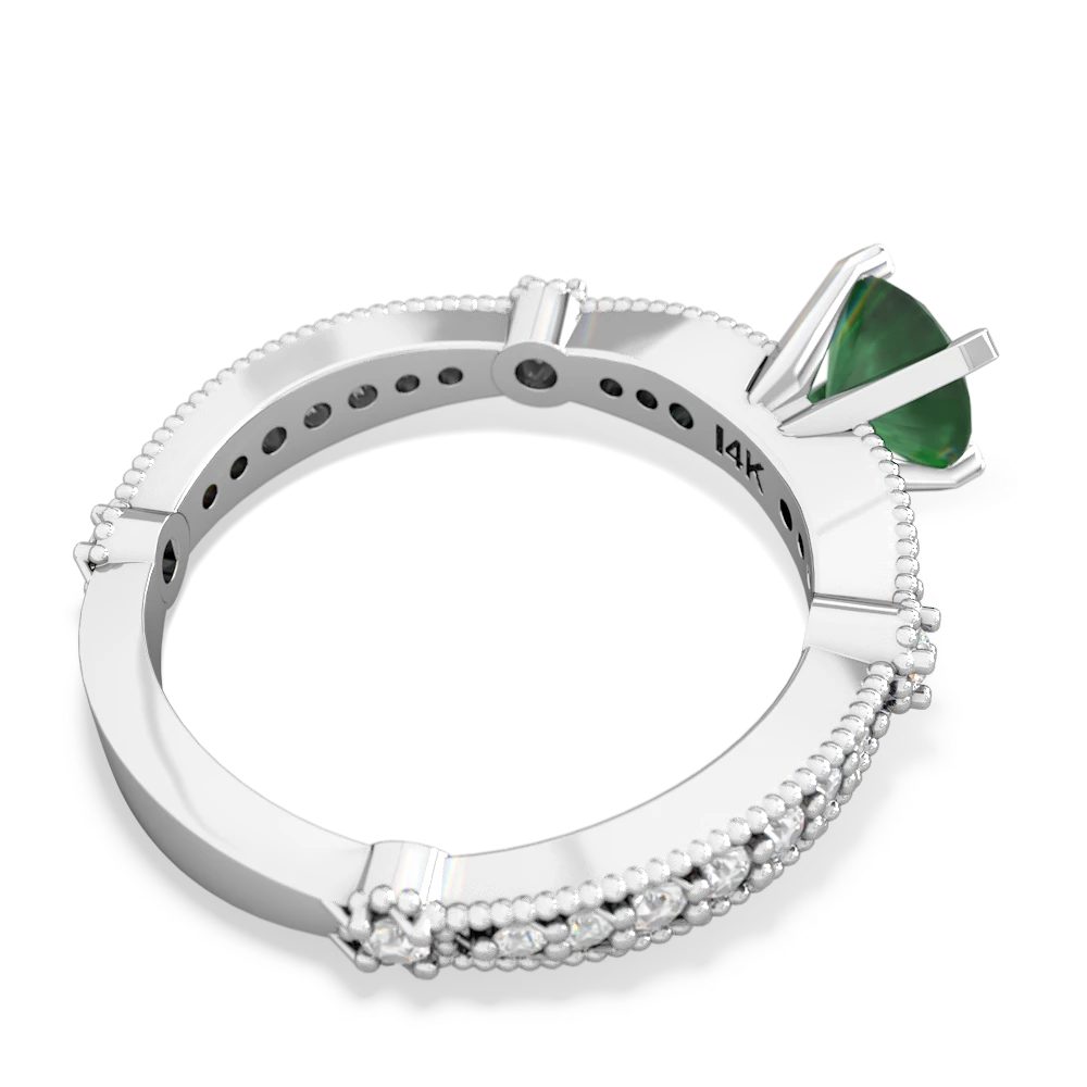 Emerald Milgrain Antique Style 14K White Gold ring R26296RD