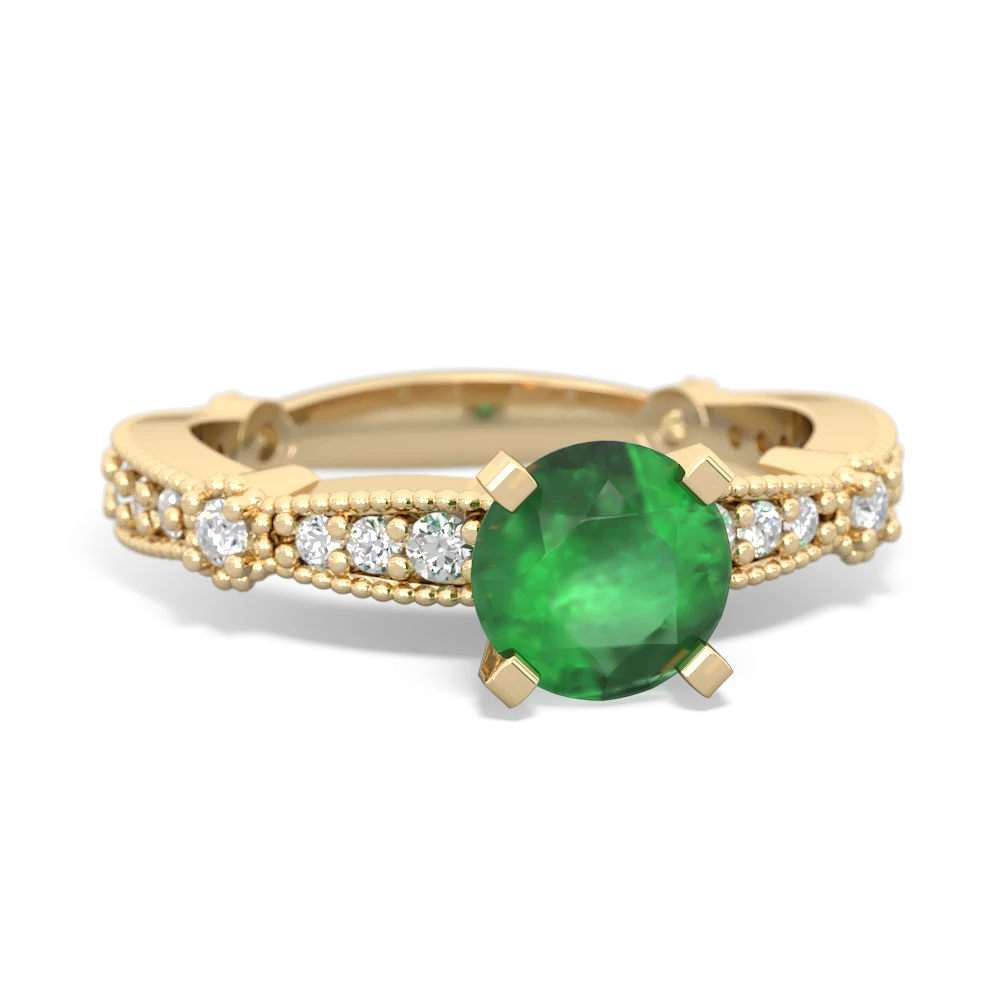 Emerald Milgrain Antique Style 14K Yellow Gold ring R26296RD
