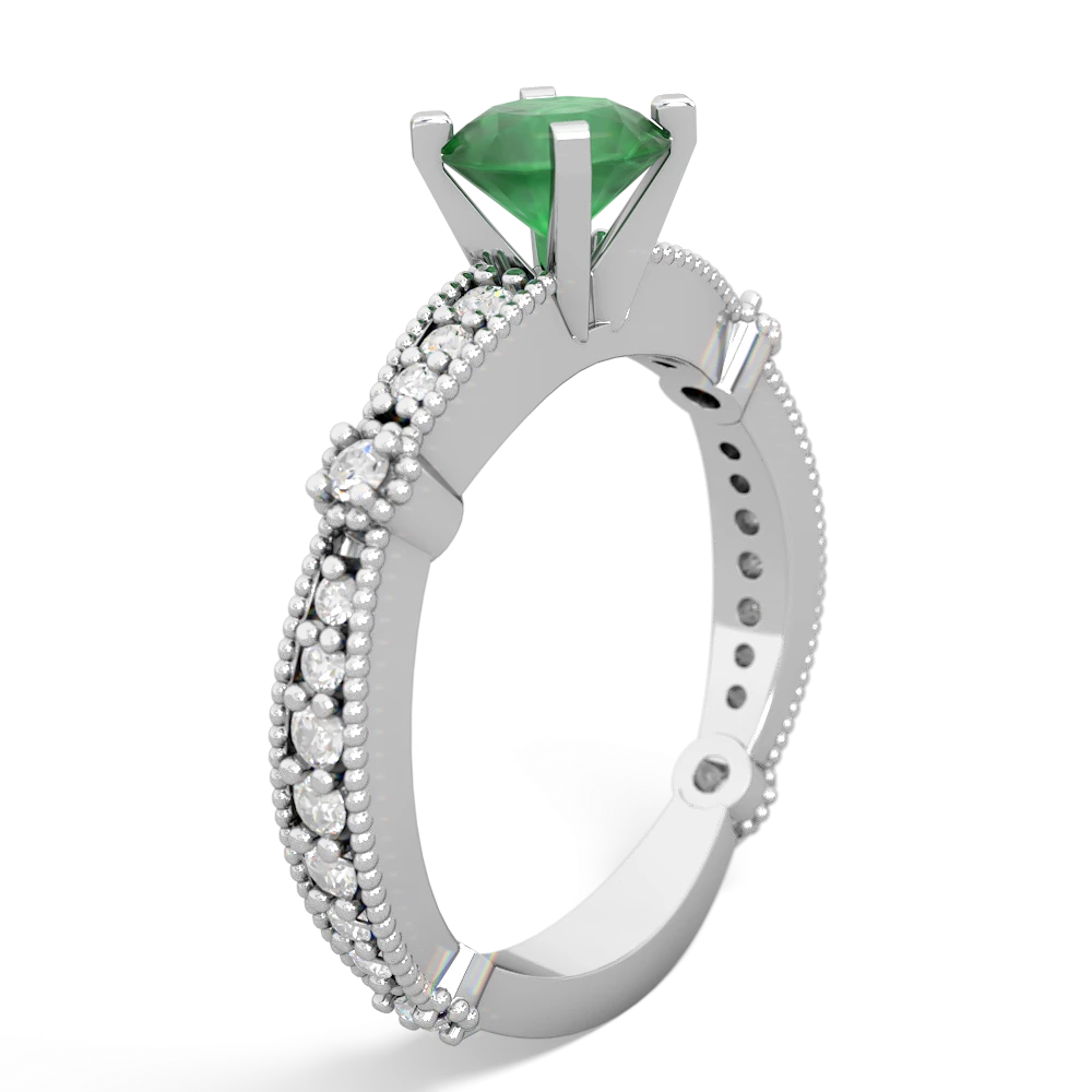 Emerald Sparkling Tiara 6Mm Round 14K White Gold ring R26296RD