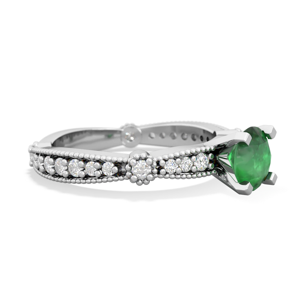 Emerald Sparkling Tiara 6Mm Round 14K White Gold ring R26296RD