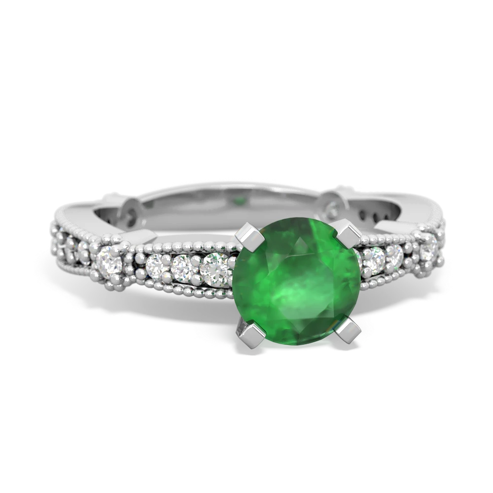 Emerald Sparkling Tiara 6Mm Round 14K White Gold ring R26296RD