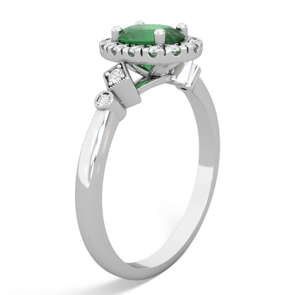 Emerald Antique-Style Halo 14K White Gold ring R5720