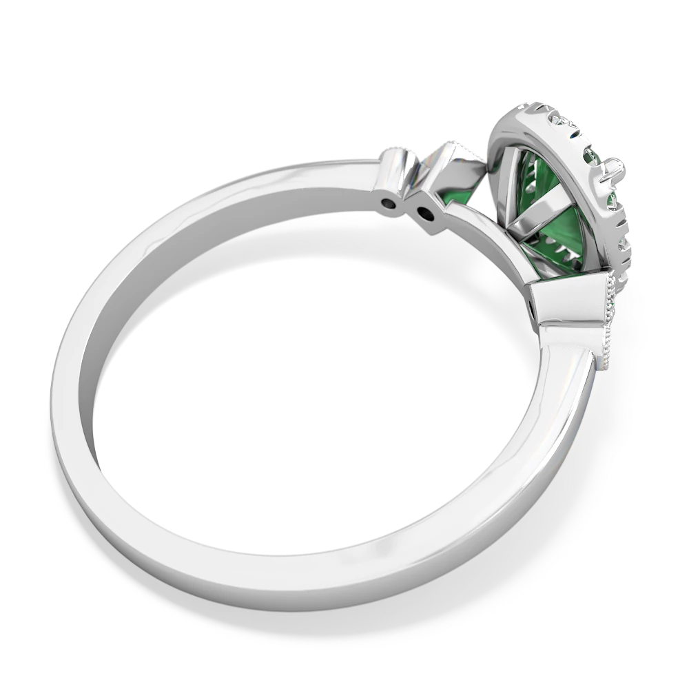 Emerald Antique-Style Halo 14K White Gold ring R5720 - front view