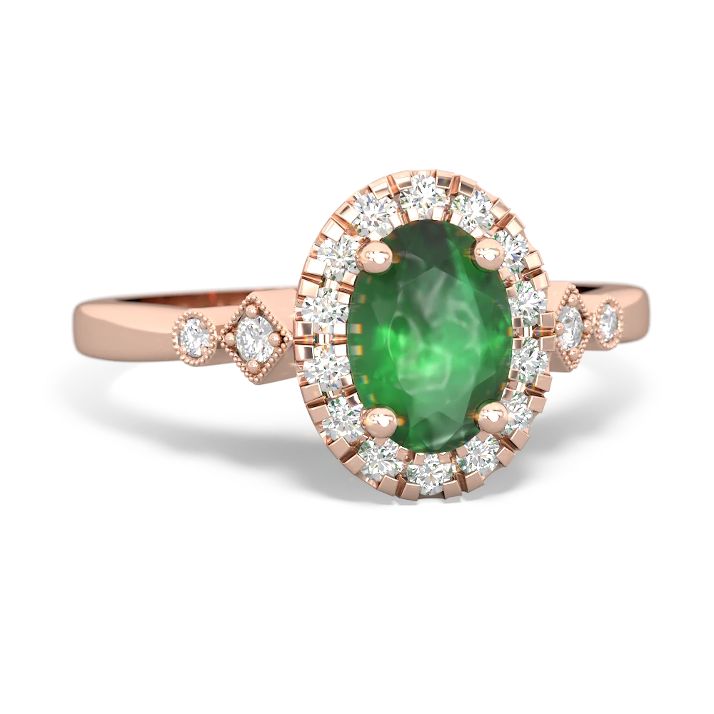 Emerald Antique-Style Halo 14K Rose Gold ring R5720