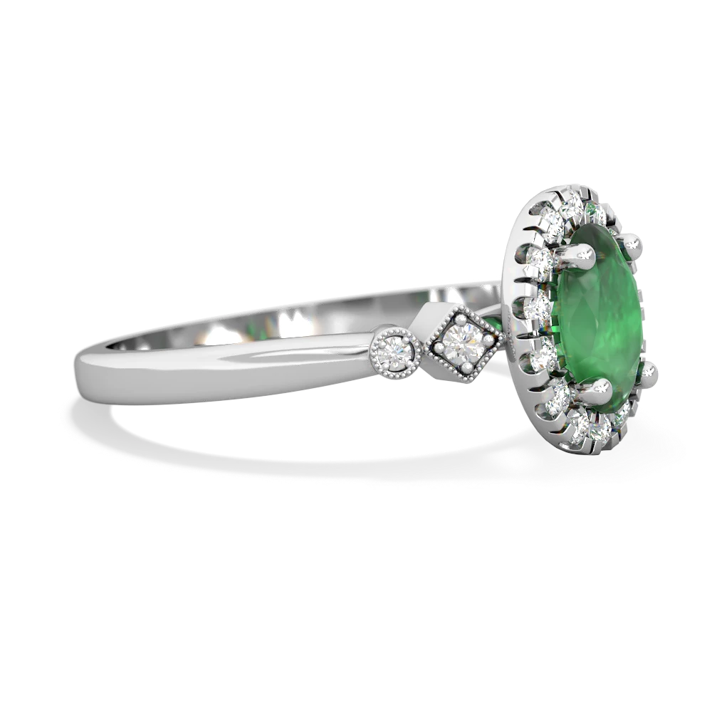 Emerald Antique-Style Halo 14K White Gold ring R5720