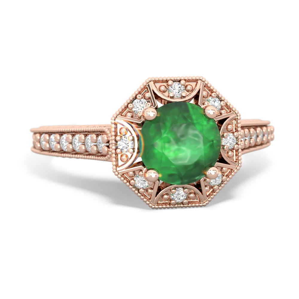 Emerald Art-Deco Starburst 14K Rose Gold ring R5520
