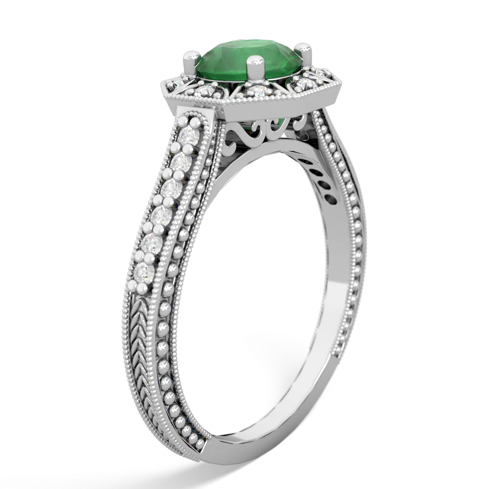 Emerald Art-Deco Starburst 14K White Gold ring R5520