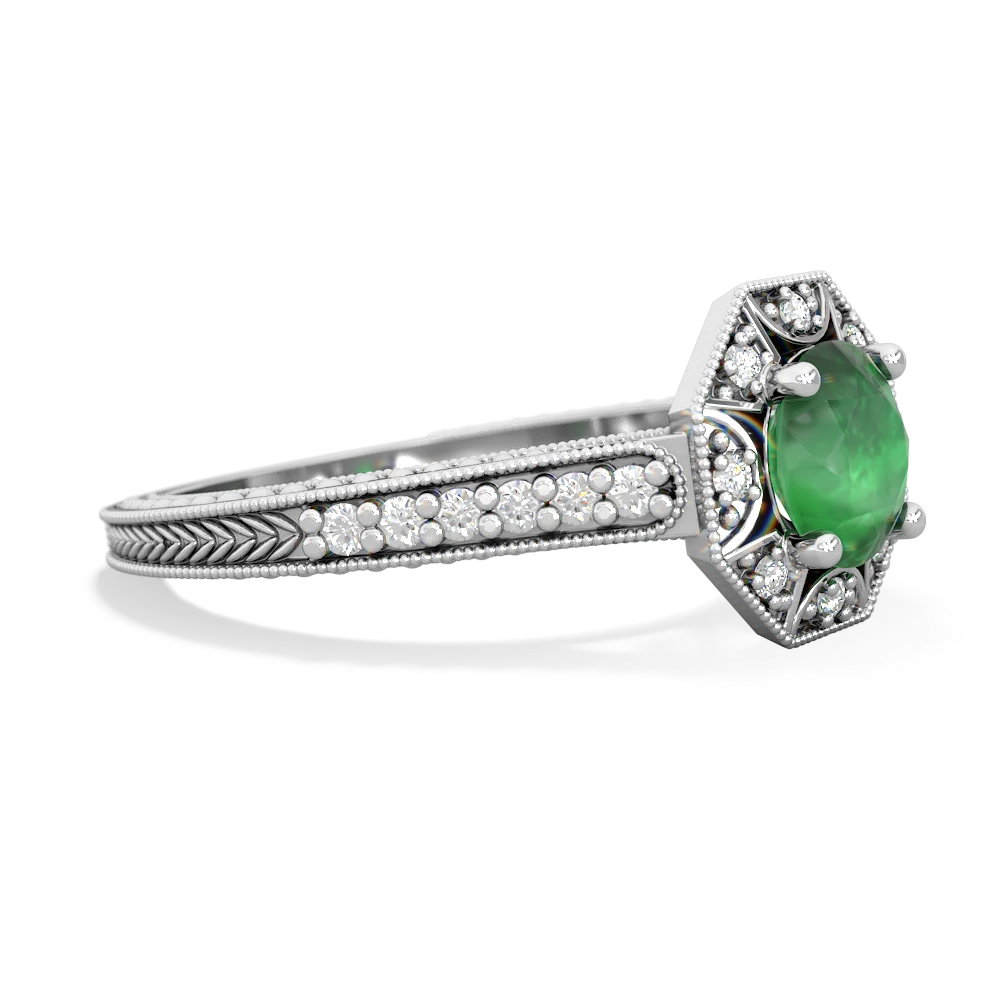 Emerald Art-Deco Starburst 14K White Gold ring R5520