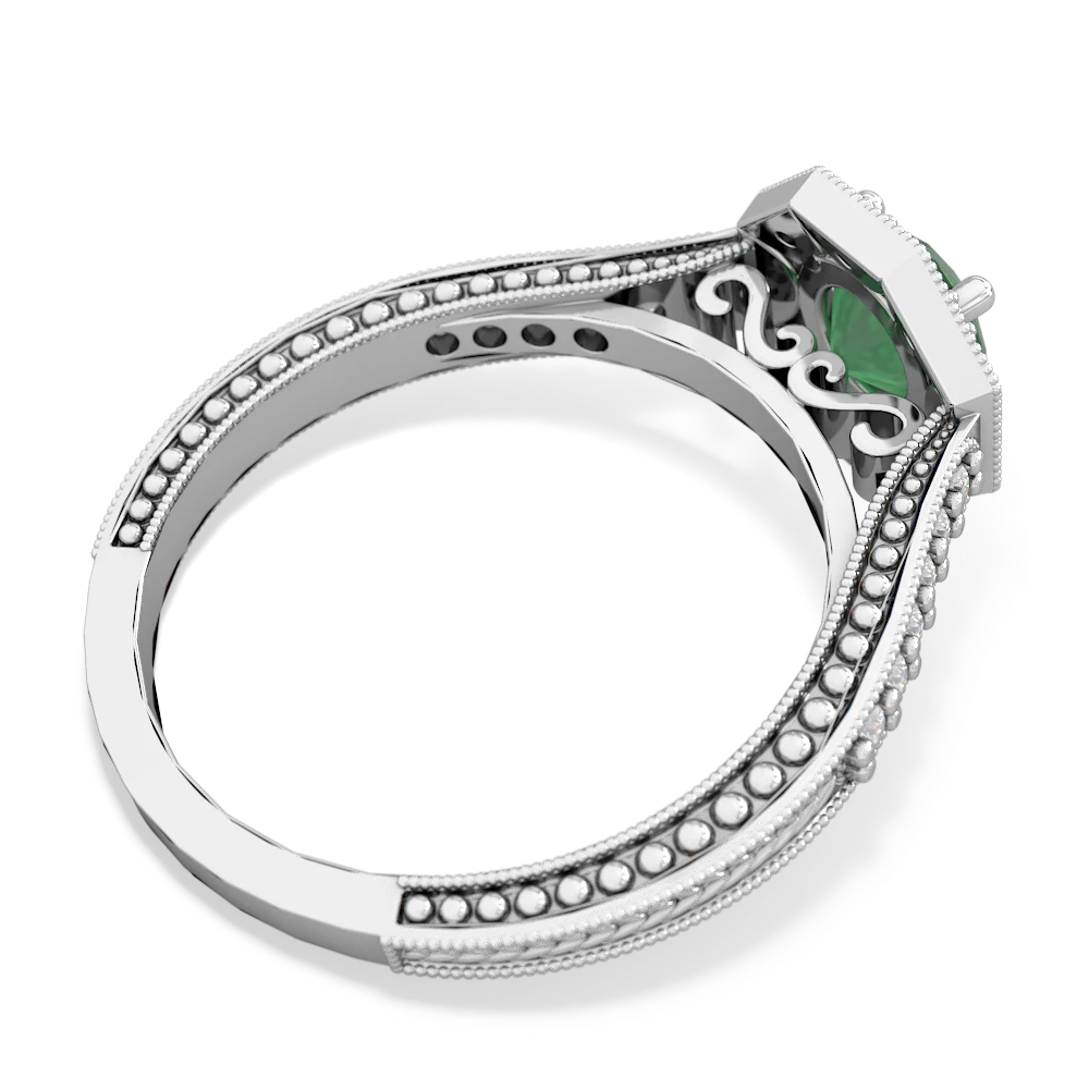 Emerald Art-Deco Starburst 14K White Gold ring R5520