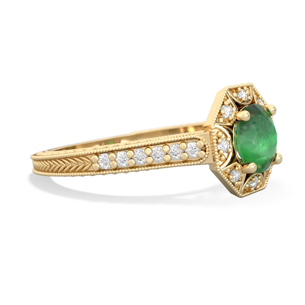 Emerald Art-Deco Starburst 14K Yellow Gold ring R5520