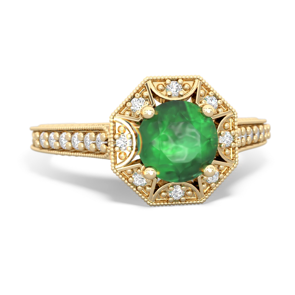 Emerald Art-Deco Starburst 14K Yellow Gold ring R5520