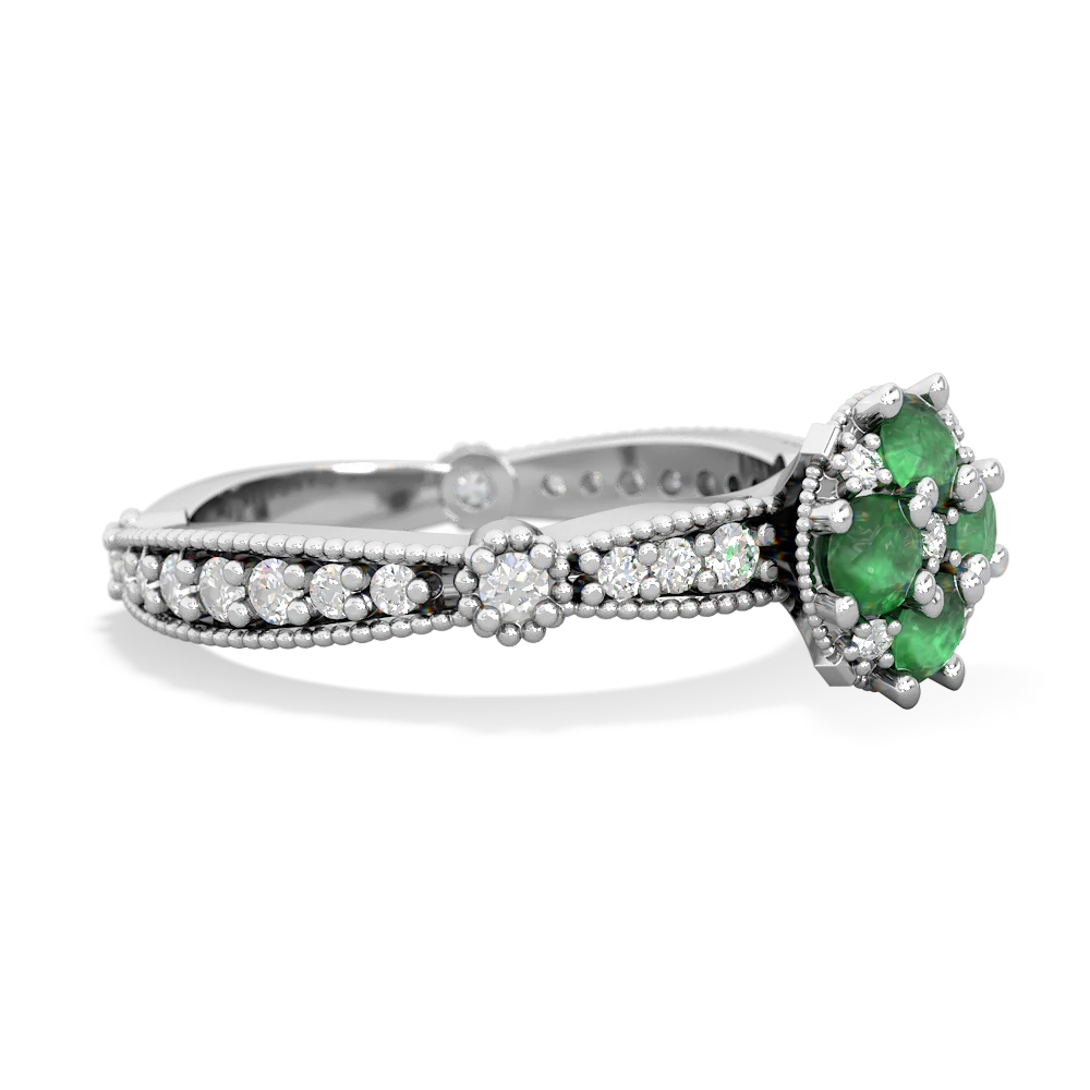 Emerald Sparkling Tiara Cluster 14K White Gold ring R26293RD